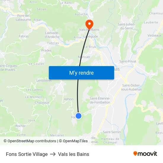 Fons Sortie Village to Vals les Bains map