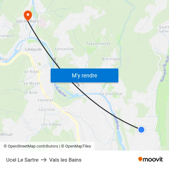 Ucel Le Sartre to Vals les Bains map