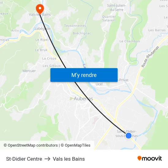 St-Didier Centre to Vals les Bains map