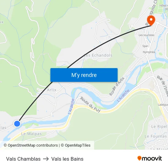 Vals Chamblas to Vals les Bains map
