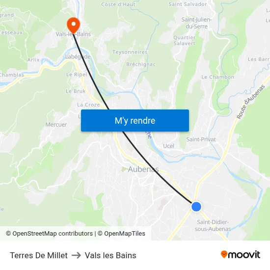 Terres De Millet to Vals les Bains map