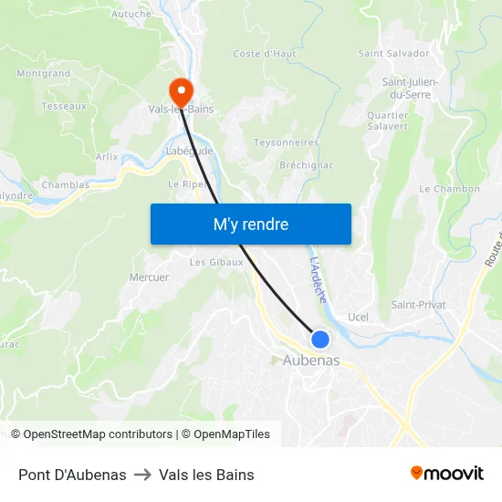 Pont D'Aubenas to Vals les Bains map