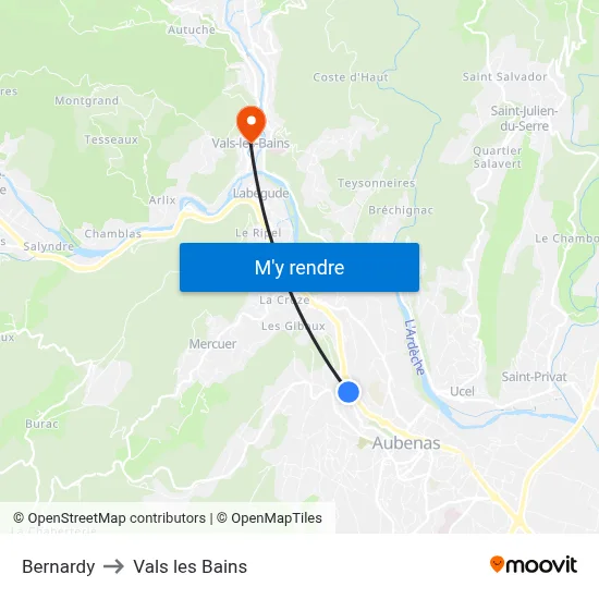 Bernardy to Vals les Bains map