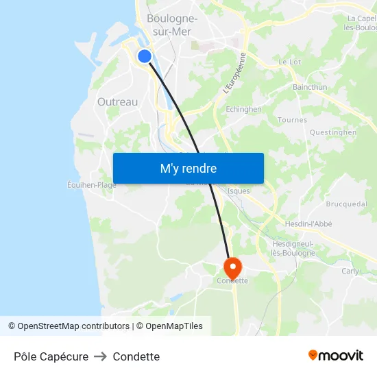 Pôle Capécure to Condette map