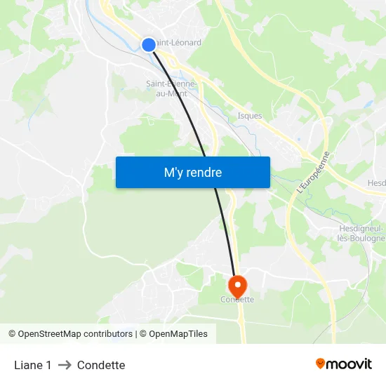 Liane 1 to Condette map