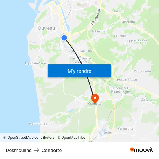 Desmoulins to Condette map