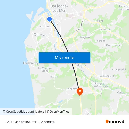 Pôle Capécure to Condette map