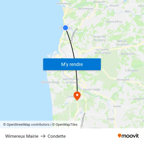 Wimereux Mairie to Condette map