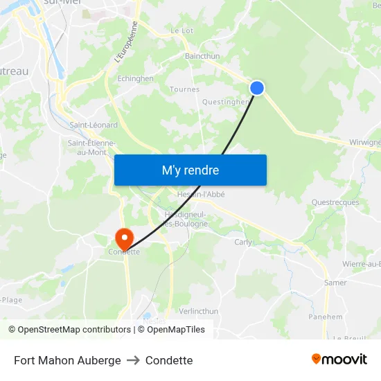 Fort Mahon Auberge to Condette map