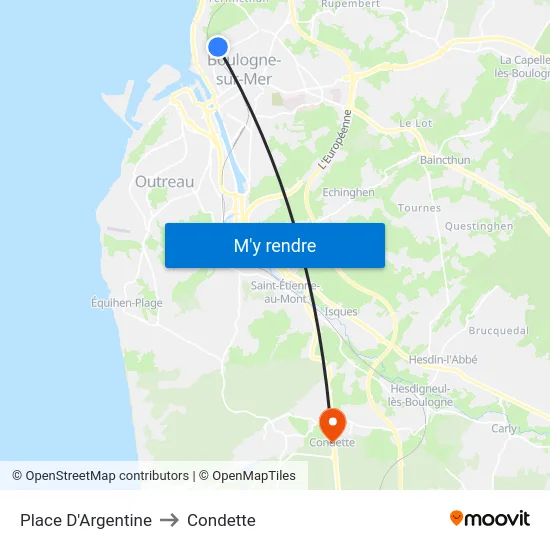 Place D'Argentine to Condette map