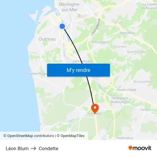 Léon Blum to Condette map