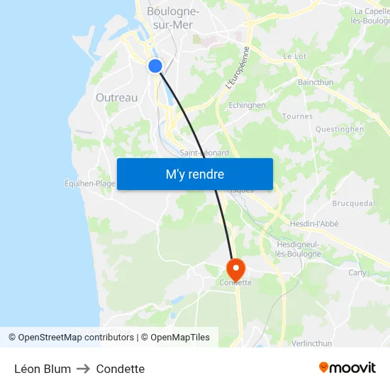 Léon Blum to Condette map