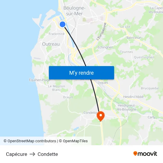Capécure to Condette map