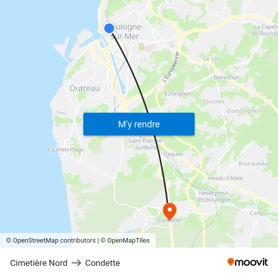 Cimetière Nord to Condette map