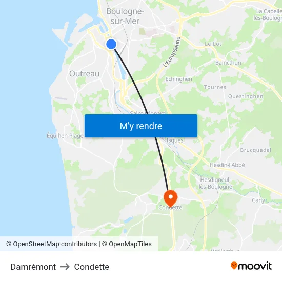 Damrémont to Condette map