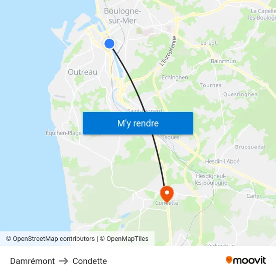Damrémont to Condette map