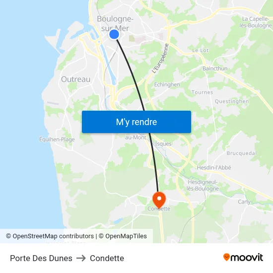 Porte Des Dunes to Condette map