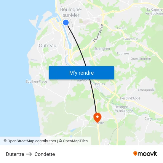 Dutertre to Condette map