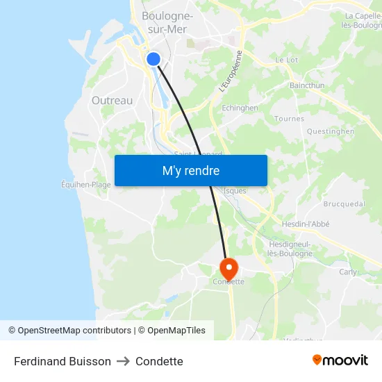 Ferdinand Buisson to Condette map