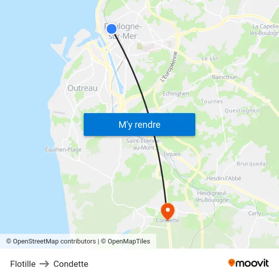 Flotille to Condette map