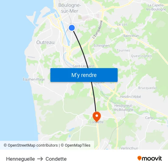 Henneguelle to Condette map