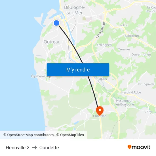 Henriville 2 to Condette map