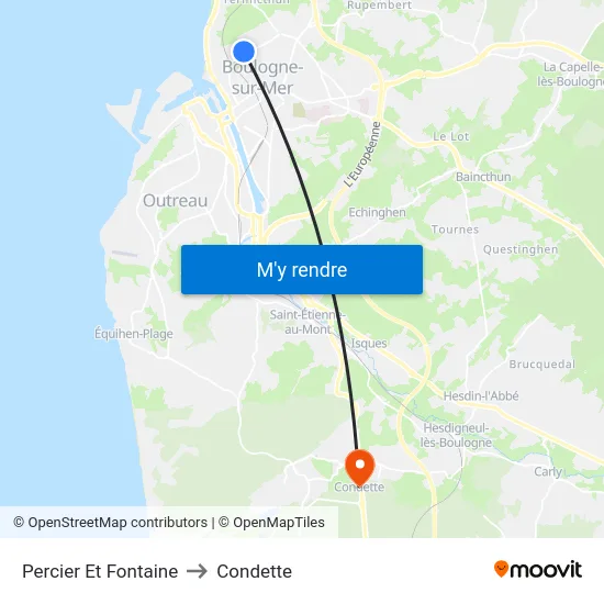 Percier Et Fontaine to Condette map