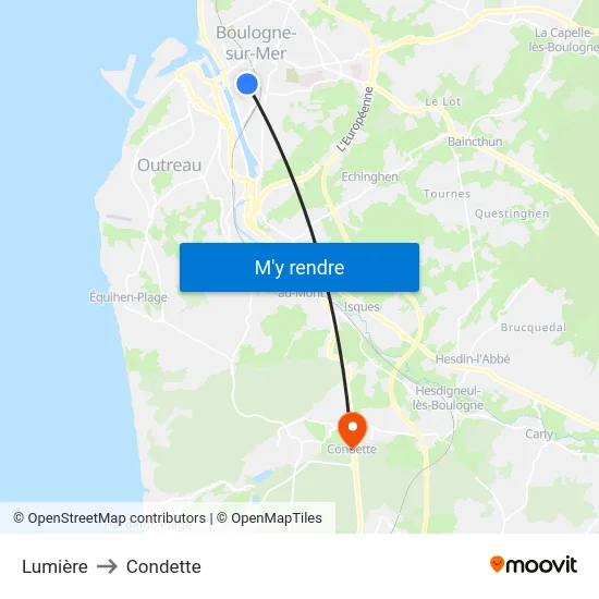 Lumière to Condette map