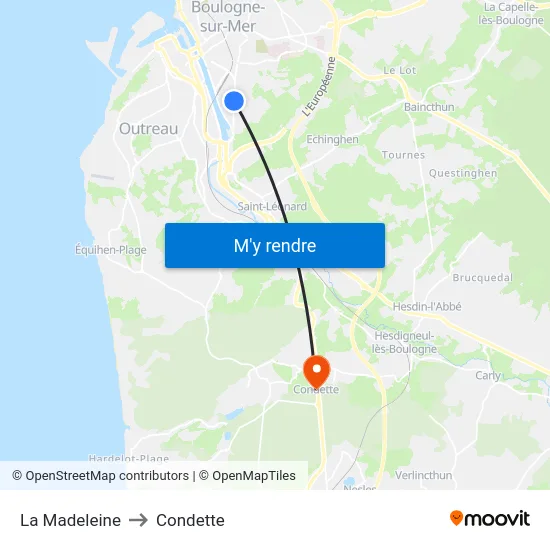 La Madeleine to Condette map