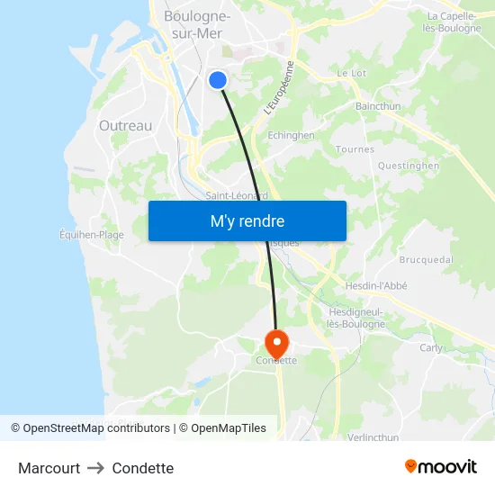 Marcourt to Condette map