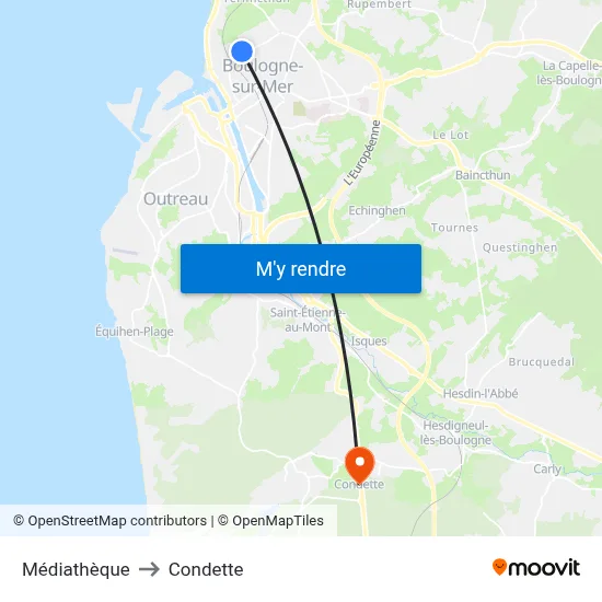 Médiathèque to Condette map