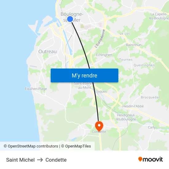 Saint Michel to Condette map