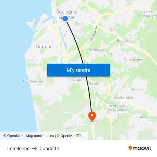 Tintelleries to Condette map