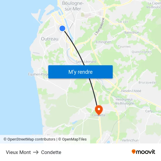 Vieux Mont to Condette map