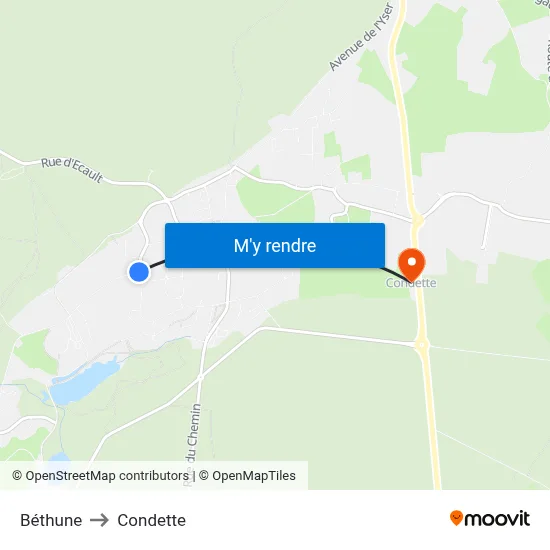 Béthune to Condette map