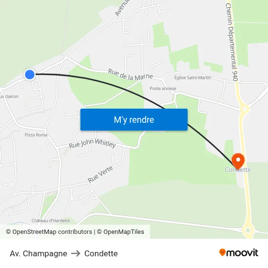 Av. Champagne to Condette map