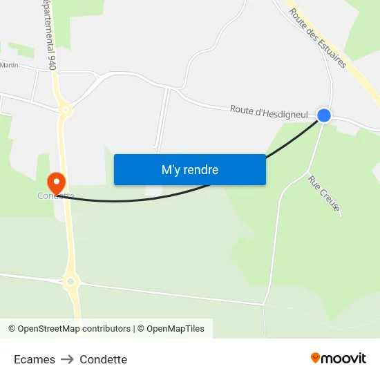 Ecames to Condette map