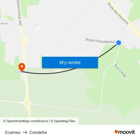 Ecames to Condette map