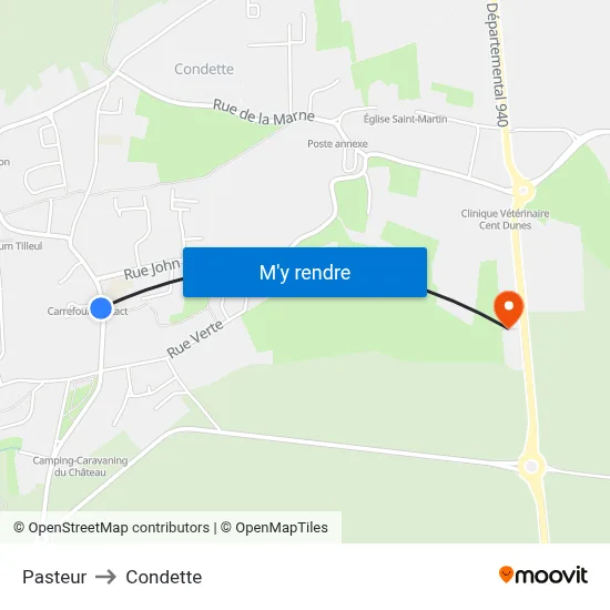 Pasteur to Condette map