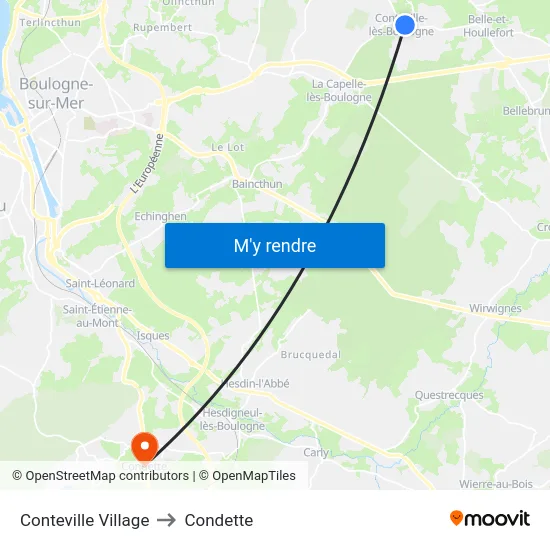 Conteville Village to Condette map