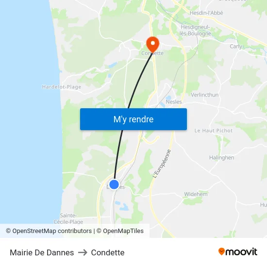 Mairie De Dannes to Condette map