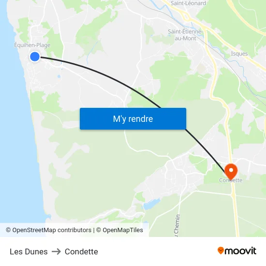 Les Dunes to Condette map