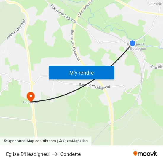 Eglise D'Hesdigneul to Condette map