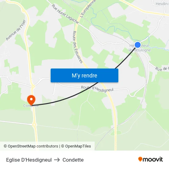 Eglise D'Hesdigneul to Condette map