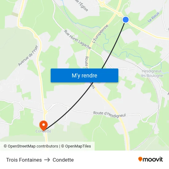 Trois Fontaines to Condette map