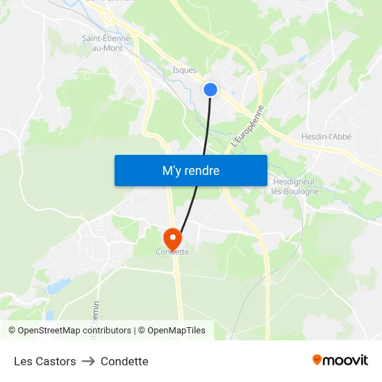 Les Castors to Condette map