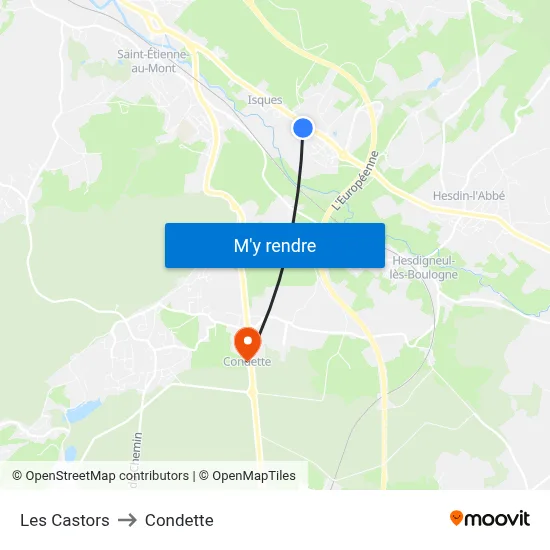 Les Castors to Condette map