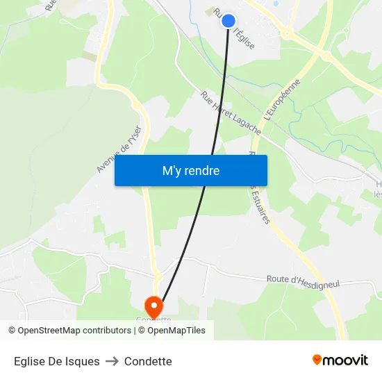 Eglise De Isques to Condette map