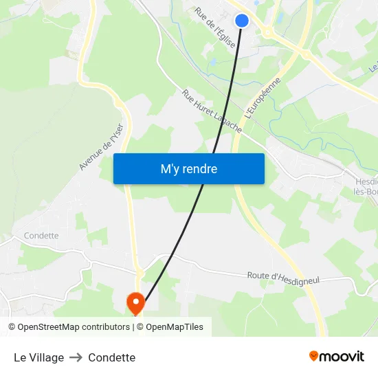 Le Village to Condette map