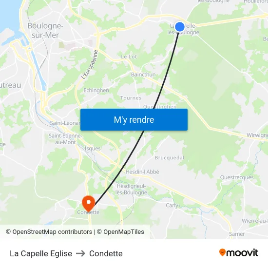 La Capelle Eglise to Condette map